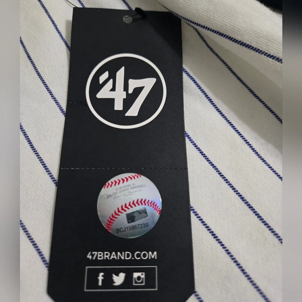 Men's New York Mets '47 White Pinstripe Double Header Collection Pullover Hoodie - Picture 6 of 8